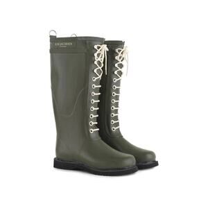 Ilse Jacobsen Knee High Army Green Lace Up Waterproof Rubber Rain Boots Size 8.5